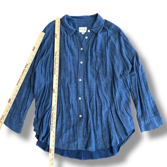 American Eagle Oversized Gauze Button-Up Shirt Women’s Large Blue Cotton Modal - Picture 4 of 11